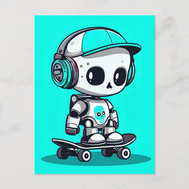 Cartão Postal De Festividades SkullBot do skate (Frente)