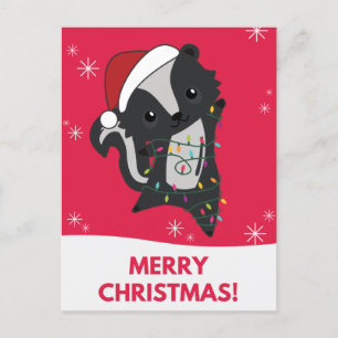 Cartão Postal De Festividades Skunk Christmas Skunks Posto de Férias dos Animais