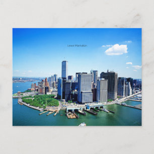 Cartão Postal De Festividades Skyline da Baixa Manhattan (rotulado)