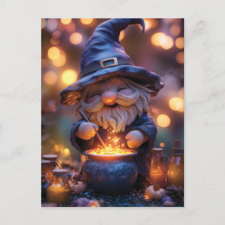 Cartão Postal De Festividades Smiling Gnome Stirring Magic Pote
