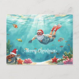 Cartão Postal De Festividades Snorkeling Santa Underwater Christmas Holiday Card