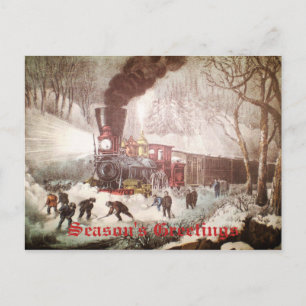 Cartão Postal De Festividades Snow Bound Train Christmas Postcard