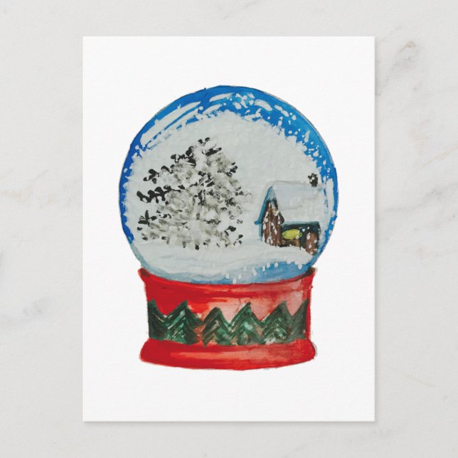 Cartão Postal De Festividades Snow Globe Crystal Ball Winter Village (Frente)