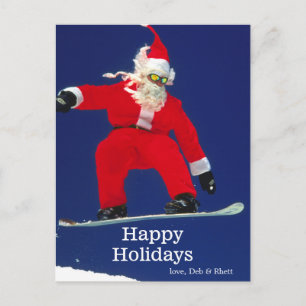 Cartão Postal De Festividades Snowboarding Santa