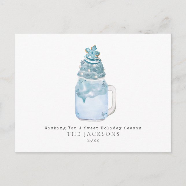 Cartão Postal De Festividades Snowflake Blue Milkshake Sweet Natal (Frente)