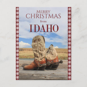Cartão Postal De Festividades Snowflake Border Idaho Cowboy Boots Natal