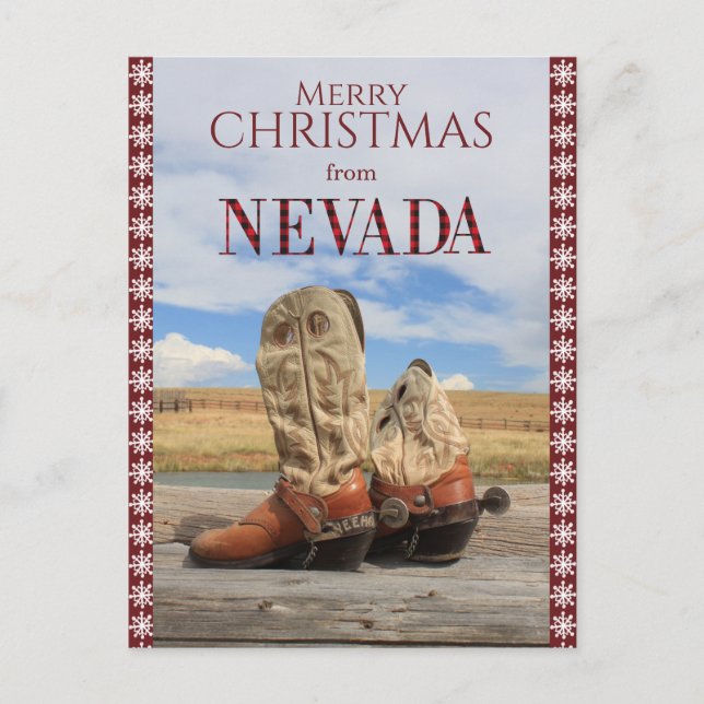 Cartão Postal De Festividades Snowflake Nevada Cowboy Boots Natal (Frente)
