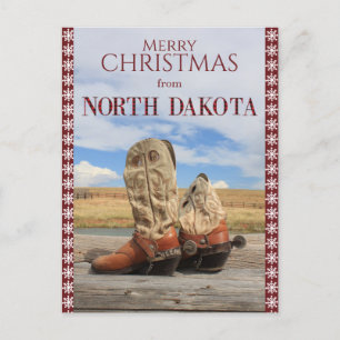 Cartão Postal De Festividades Snowflake North Dakota Cowboy Boots Natal