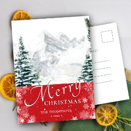 Cartão Postal De Festividades Snowflakes de Árvore Vermelho Moderno - Script Chi