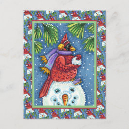 CARTÃO POSTAL DE FESTIVIDADES SNOWMAN BODYGUARD, CHRISTMAS CARDINHEIRO REDBIRD