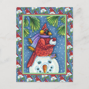 CARTÃO POSTAL DE FESTIVIDADES SNOWMAN BODYGUARD, CHRISTMAS CARDINHEIRO REDBIRD