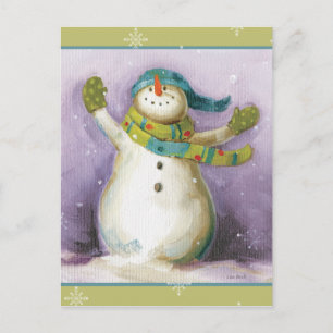 Cartão Postal De Festividades Snowman com o Winter Mittens