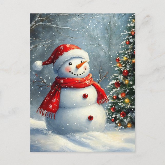 Cartão Postal De Festividades Snowman de Natal (Frente)