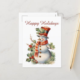 Cartão Postal De Festividades Snowman de Natal adiciona texto aquarela Feriado