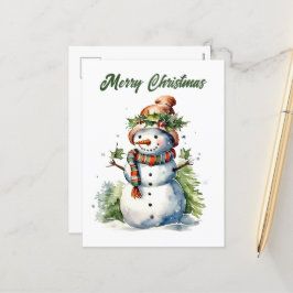 Cartão Postal De Festividades Snowman de Natal adiciona texto aquarela Feriado