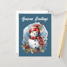 Cartão Postal De Festividades Snowman de Natal adiciona texto aquarela Feriado