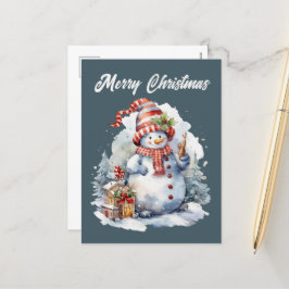 Cartão Postal De Festividades Snowman de Natal adiciona texto aquarela Feriado