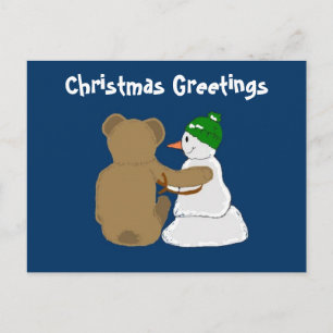 Cartão Postal De Festividades Snowman e Bear Amigos