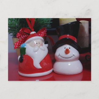 Cartão Postal De Festividades Snowman e Papai Noel