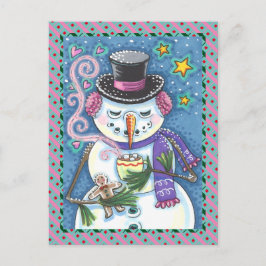 CARTÃO POSTAL DE FESTIVIDADES SNOWMAN, GINGERBREAD MAN E MUG DE CHOCOLATE QUENTE