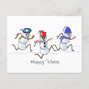 Cartão Postal De Festividades Snowman Happy Winter