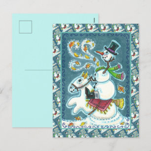 CARTÃO POSTAL DE FESTIVIDADES SNOWMAN HORSÊMICO SEM CABEÇA, XMAS HALLOWEEN HUMOR