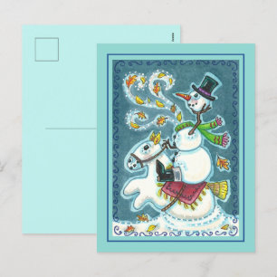 CARTÃO POSTAL DE FESTIVIDADES SNOWMAN HORSÊMICO SEM CABEÇA, XMAS HALLOWEEN HUMOR
