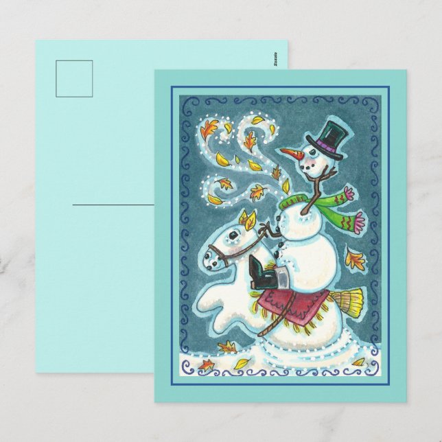 CARTÃO POSTAL DE FESTIVIDADES SNOWMAN HORSÊMICO SEM CABEÇA, XMAS HALLOWEEN HUMOR (Frente/Verso)