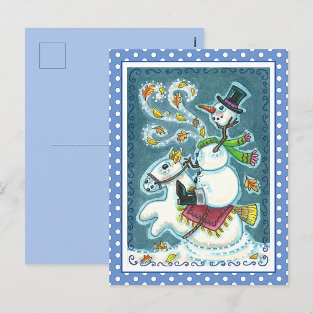 CARTÃO POSTAL DE FESTIVIDADES SNOWMAN HORSÊMICO SEM CABEÇA, XMAS HALLOWEEN HUMOR (Frente/Verso)