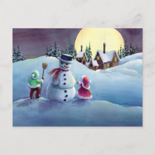 Cartão Postal De Festividades SNOWMAN & KIDS por SHARON SHARPE