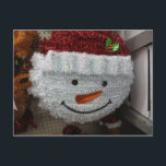 Cartão Postal De Festividades Snowman No Santa Hat<br><div class="desc">Homem De Neve Em Santa Hat. Foto de Frederick Meekins</div>