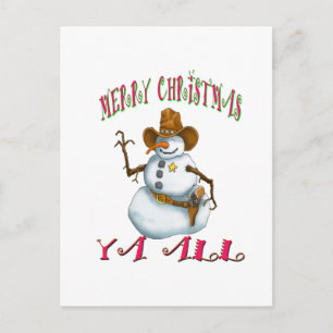 Cartão Postal De Festividades snowman sherriff MerryChrsts Ya all