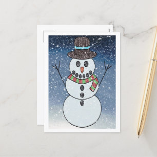 Cartão Postal De Festividades Snowman w/BG - Cartão-postal