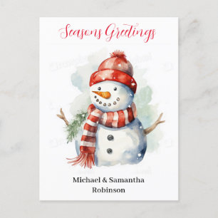 Cartão Postal De Festividades Snowman Watercolor