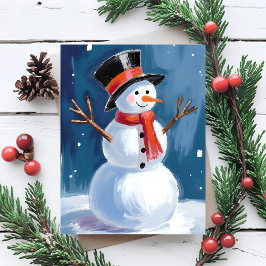 Cartão Postal De Festividades Snowman Winter Watercolor