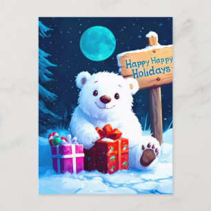Cartão Postal De Festividades Snowy Bear Natal Joy Watercolor