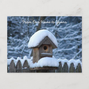 Cartão Postal De Festividades Snowy Birdhouse Holiday Greeting