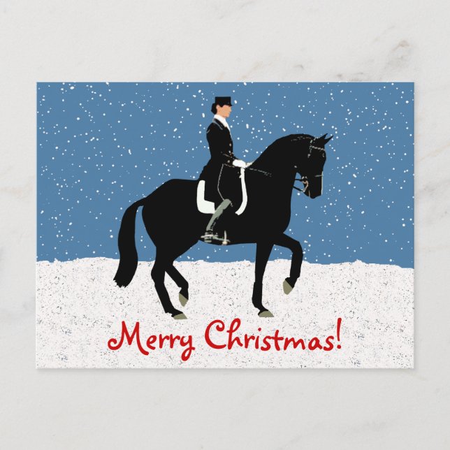 Cartão Postal De Festividades Snowy Dressage Horse Christmas (Frente)