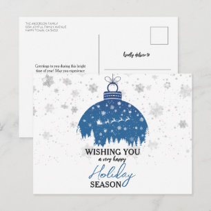 Cartão Postal De Festividades Snowy Forest Natal Papais noeis de ornamento Azul