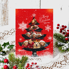 Cartão Postal De Festividades Snowy Merry Christmas Family Photo Tree