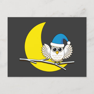 Cartão Postal De Festividades Snowy Owl em Nova Lua Noite de inverno