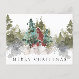 Cartão Postal De Festividades Snowy Pine Forest Woodland Feliz Natal