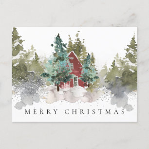 Cartão Postal De Festividades Snowy Pine Forest Woodland Feliz Natal