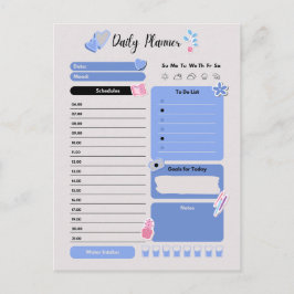Cartão Postal De Festividades Soft Blue Daily Planner with Mood & Water Track
