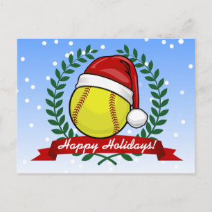 Cartão Postal De Festividades Softball Em Um Estilo De Natal De Papai Noel
