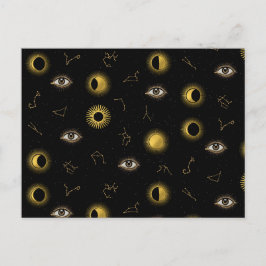 Cartão Postal De Festividades Sol Celestial Dourado Negro e Lua