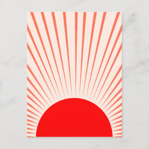 Cartão Postal De Festividades Sol Vermelho e Raios Sol Minimizados