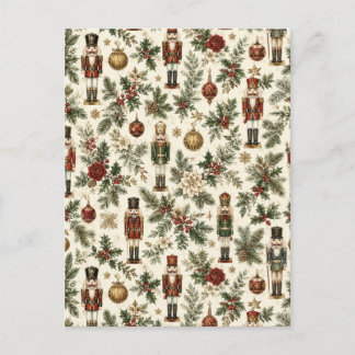 Cartão Postal De Festividades Soldado Esquilo de Natal Vintage Floral