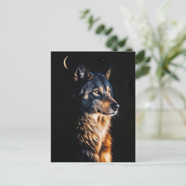 Cartão Postal De Festividades Solstício de Inverno Lobo Lobos Lua Crescente Yule (Em pé/Frente)