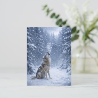Cartão Postal De Festividades Solstício de Inverno Uivando Lobo Neve Yule